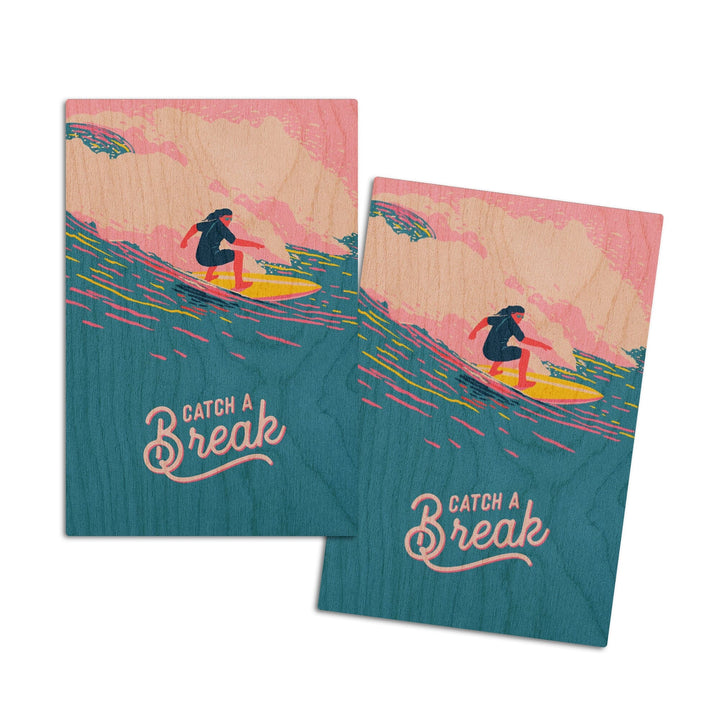 Life's A Ride Collection, Surfing, Catch a Break, Wood Signs and Postcards Wood Lantern Press 4x6 Wood Postcard Set 