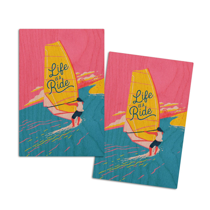 Life's A Ride Collection, Windsurfing, Life is a Ride, Wood Signs and Postcards Wood Lantern Press 4x6 Wood Postcard Set 