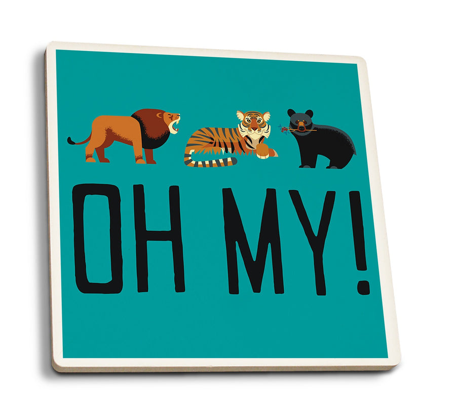 Lion, Tiger & Bear, Oh My!, Vector, Blue Background, Lantern Press Artwork, Coaster Set Coasters Lantern Press 