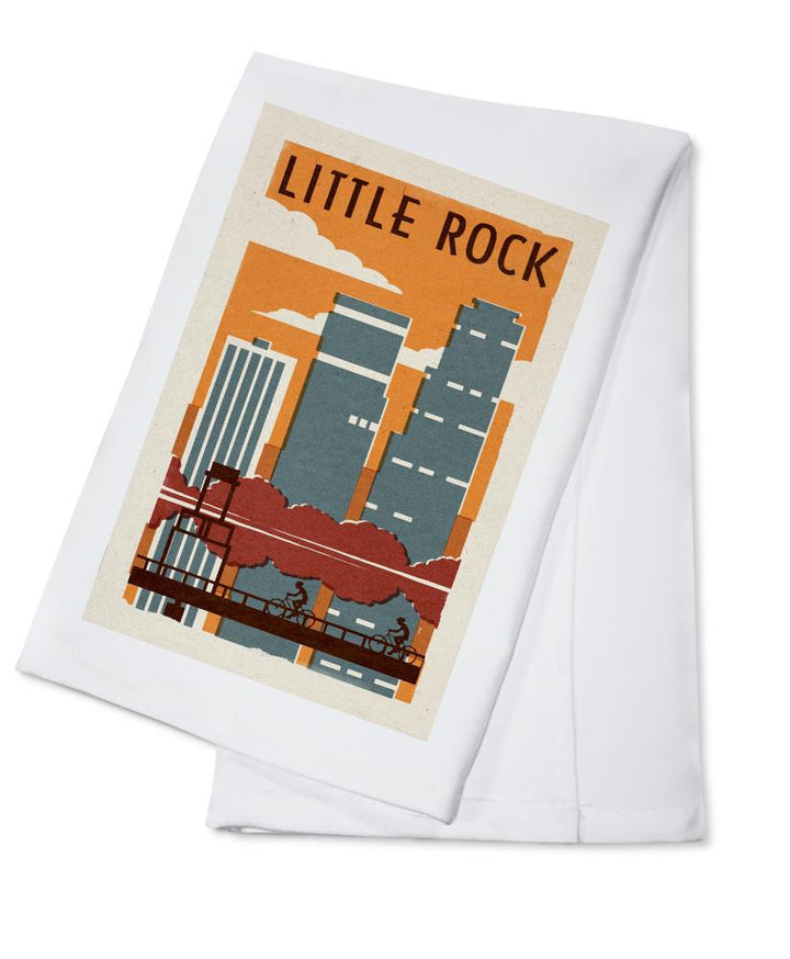 Little Rock, Arkansas, Woodblock, Lantern Press Artwork, Towels and Aprons Kitchen Lantern Press Cotton Towel 