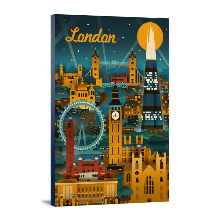 London, England, Retro Skyline, Lantern Press Artwork Canvas Lantern Press 