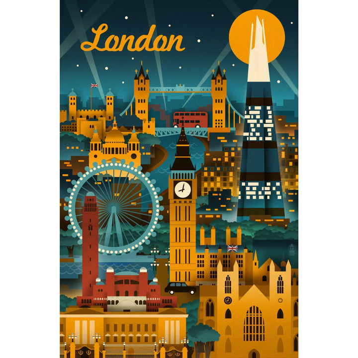 London, England, Retro Skyline, Lantern Press Artwork Canvas Lantern Press 