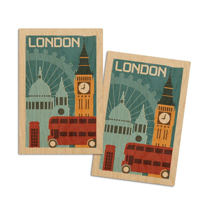 London, Woodblock, Lantern Press Artwork, Wood Signs and Postcards Wood Lantern Press 4x6 Wood Postcard Set 