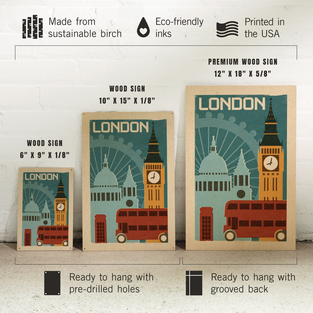 London, Woodblock, Lantern Press Artwork, Wood Signs and Postcards Wood Lantern Press 