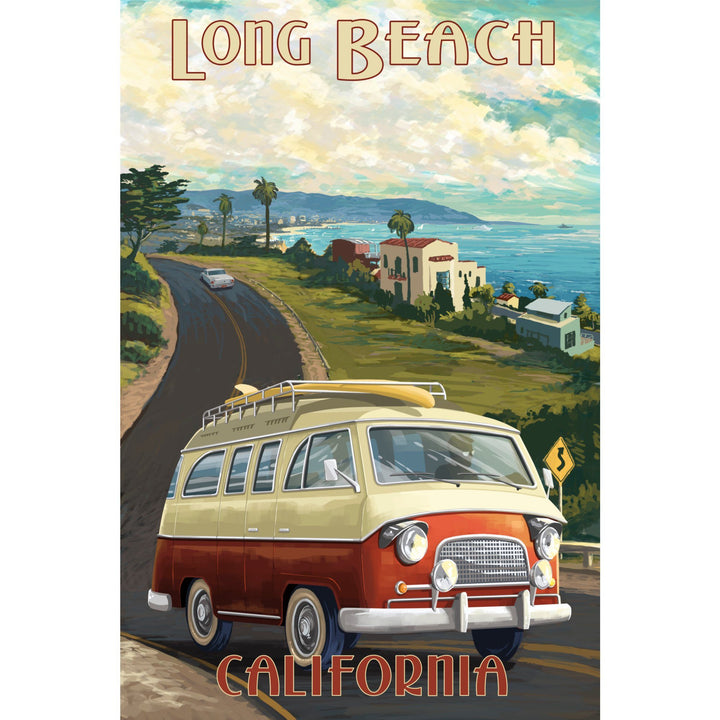 Long Beach, California, Camper Van, Lantern Press Artwork, Stretched Canvas Canvas Lantern Press 