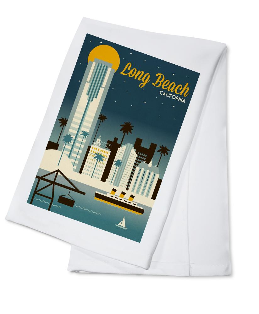 Long Beach, California, Retro Skyline Classic Series, Lantern Press Artwork, Towels and Aprons Kitchen Lantern Press 