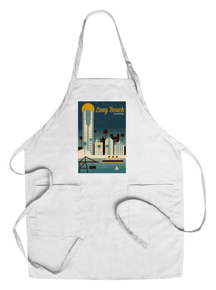 Long Beach, California, Retro Skyline Classic Series, Lantern Press Artwork, Towels and Aprons Kitchen Lantern Press Chef's Apron 