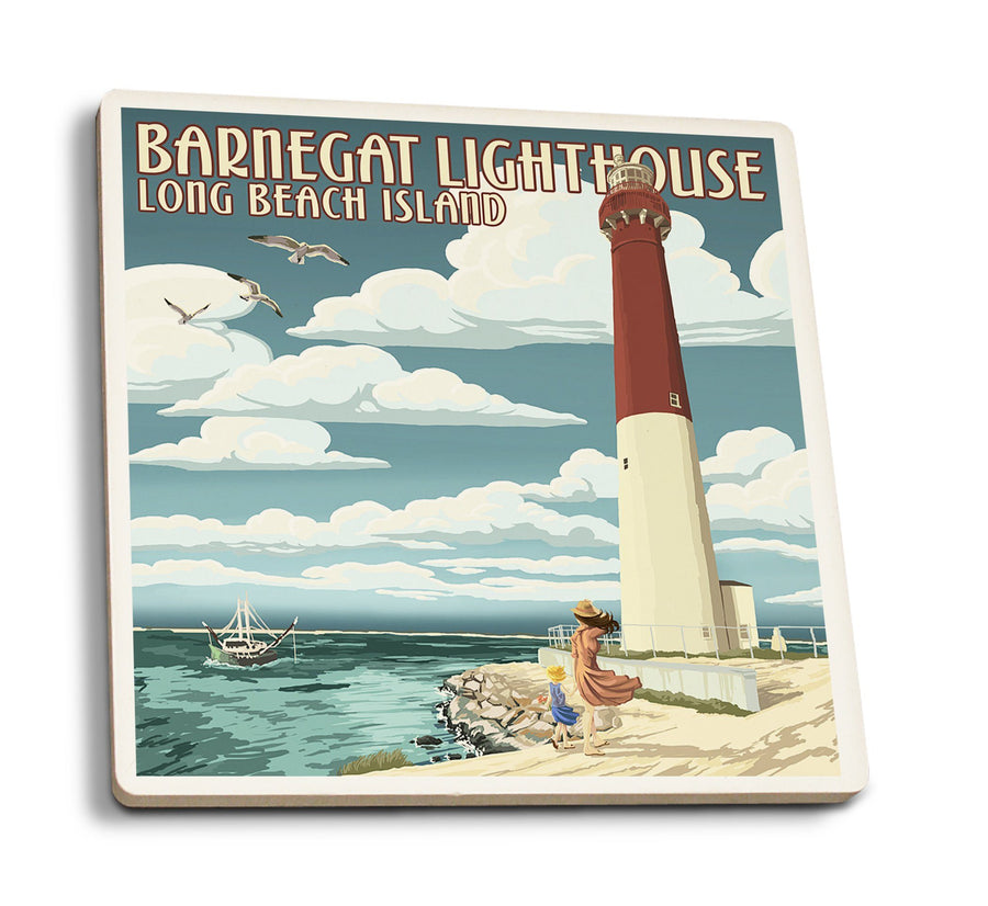 Long Beach Island, New Jersey, Barnegat Lighthouse, Lantern Press Artwork, Coaster Set Coasters Lantern Press 