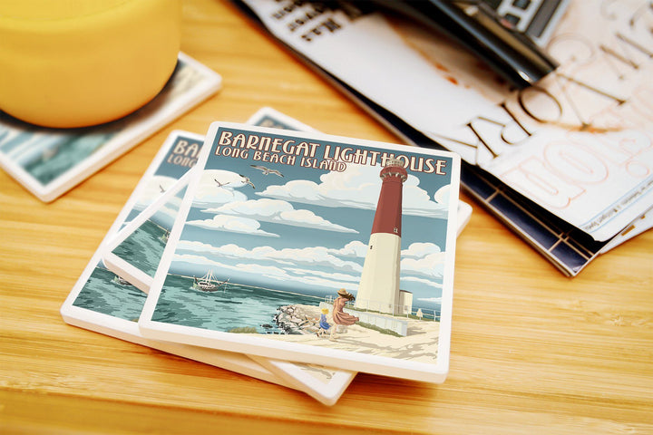 Long Beach Island, New Jersey, Barnegat Lighthouse, Lantern Press Artwork, Coaster Set Coasters Lantern Press 