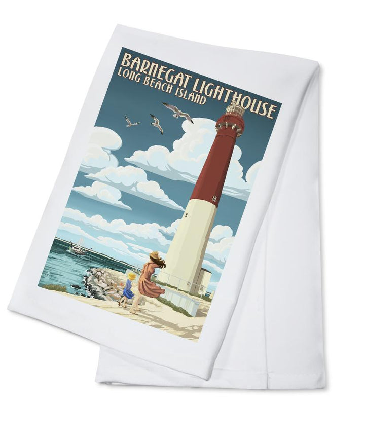Long Beach Island, New Jersey, Barnegat Lighthouse, Lantern Press Artwork, Towels and Aprons Kitchen Lantern Press Cotton Towel 
