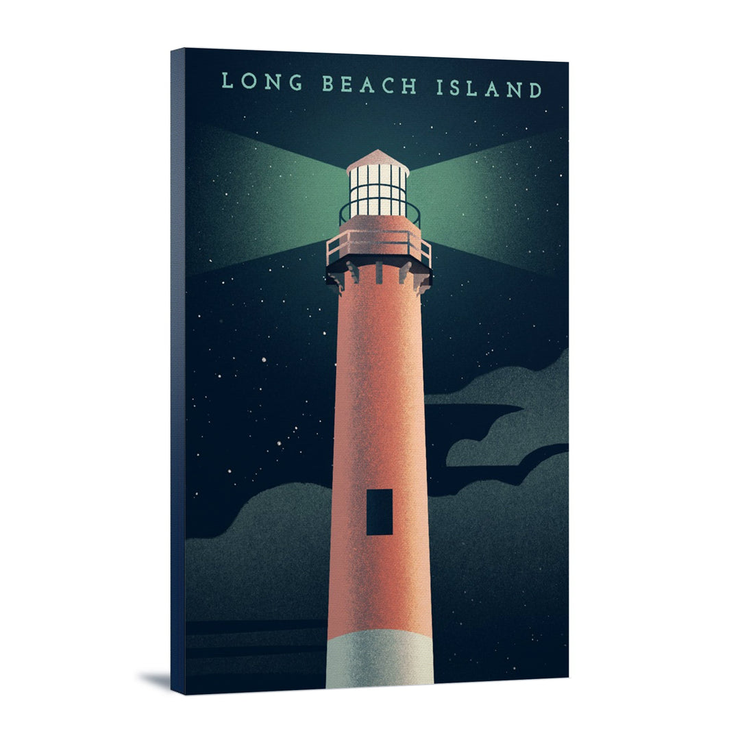 Long Beach Island, New Jersey, Beaming Lighthouse Collection, Lighthouse at Night, Stretched Canvas Canvas Lantern Press 12x18 Stretched Canvas 