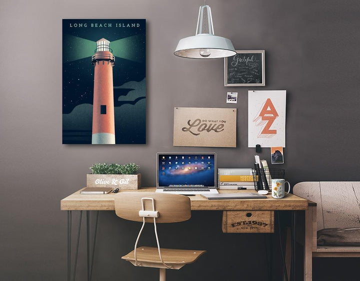 Long Beach Island, New Jersey, Beaming Lighthouse Collection, Lighthouse at Night, Stretched Canvas Canvas Lantern Press 