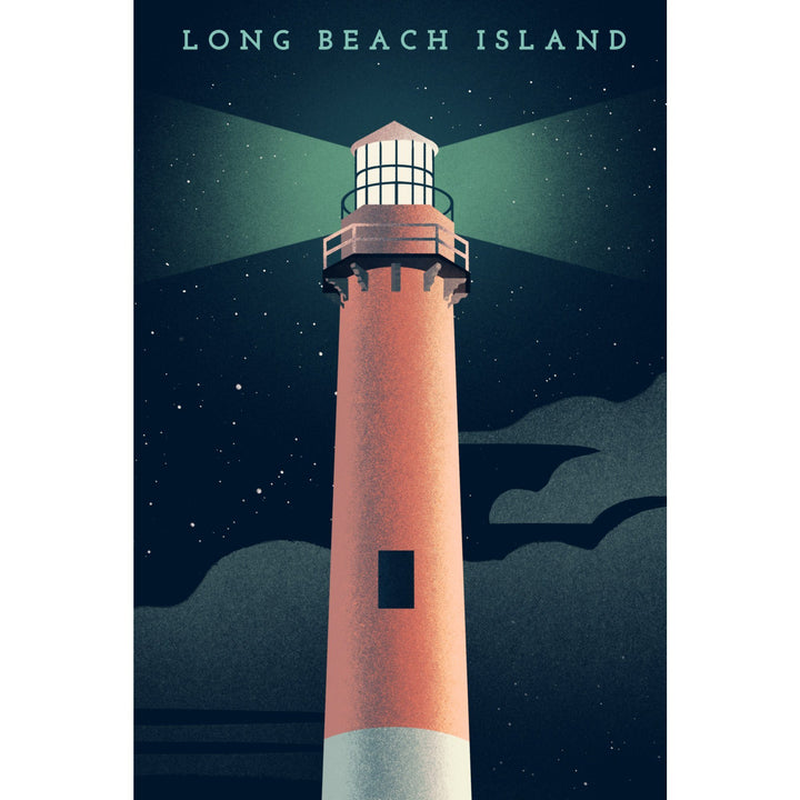 Long Beach Island, New Jersey, Beaming Lighthouse Collection, Lighthouse at Night, Towels and Aprons Kitchen Lantern Press 