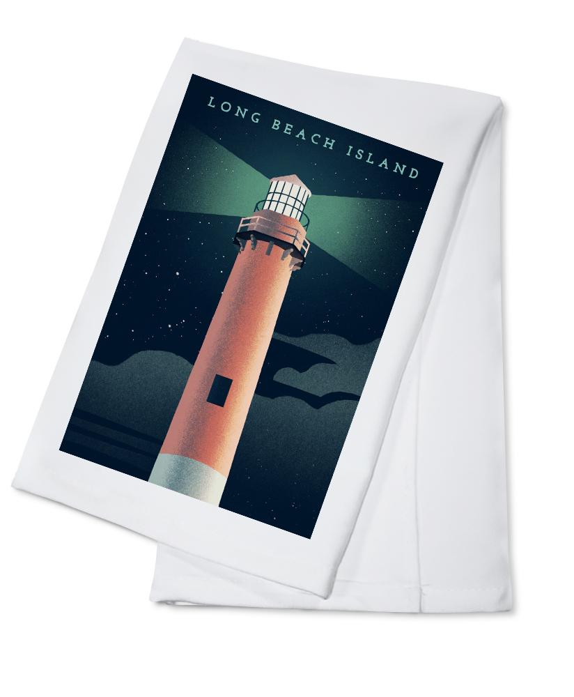 Long Beach Island, New Jersey, Beaming Lighthouse Collection, Lighthouse at Night, Towels and Aprons Kitchen Lantern Press 