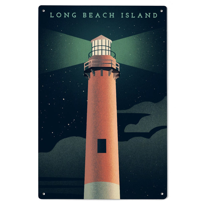 Long Beach Island, New Jersey, Beaming Lighthouse Collection, Lighthouse at Night, Wood Signs and Postcards Wood Lantern Press 
