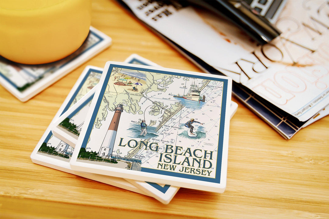 Long Beach Island, New Jersey, Nautical Chart, Lantern Press Artwork, Coaster Set Coasters Lantern Press 