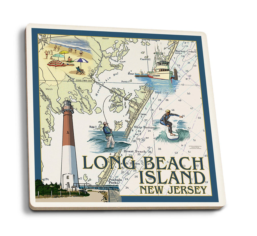Long Beach Island, New Jersey, Nautical Chart, Lantern Press Artwork, Coaster Set Coasters Lantern Press 