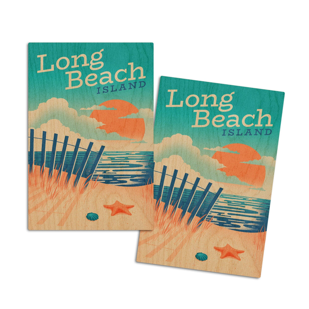 Long Beach Island, New Jersey, Sun-faded Shoreline Collection, Glowing Shore, Beach Scene, Wood Signs and Postcards Wood Lantern Press 4x6 Wood Postcard Set 
