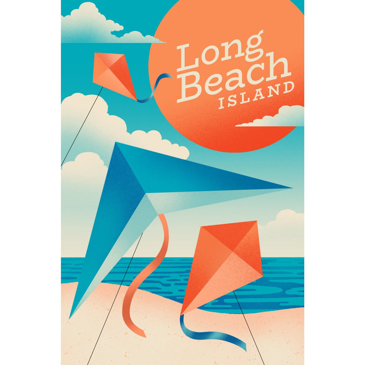 Long Beach Island, New Jersey, Sun-faded Shoreline Collection, Kites on Beach, Stretched Canvas Canvas Lantern Press 