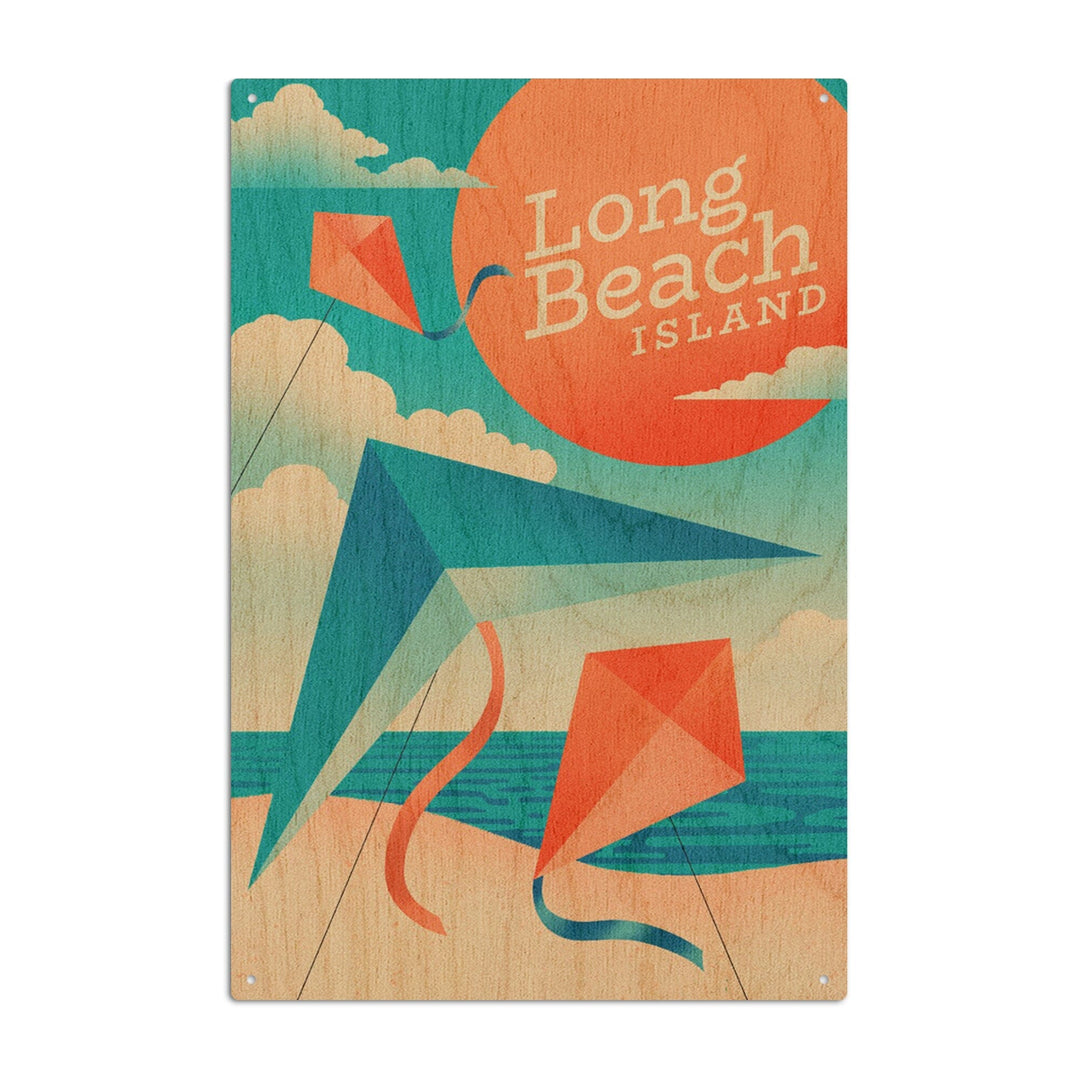 Long Beach Island, New Jersey, Sun-faded Shoreline Collection, Kites on Beach, Wood Signs and Postcards Wood Lantern Press 10 x 15 Wood Sign 