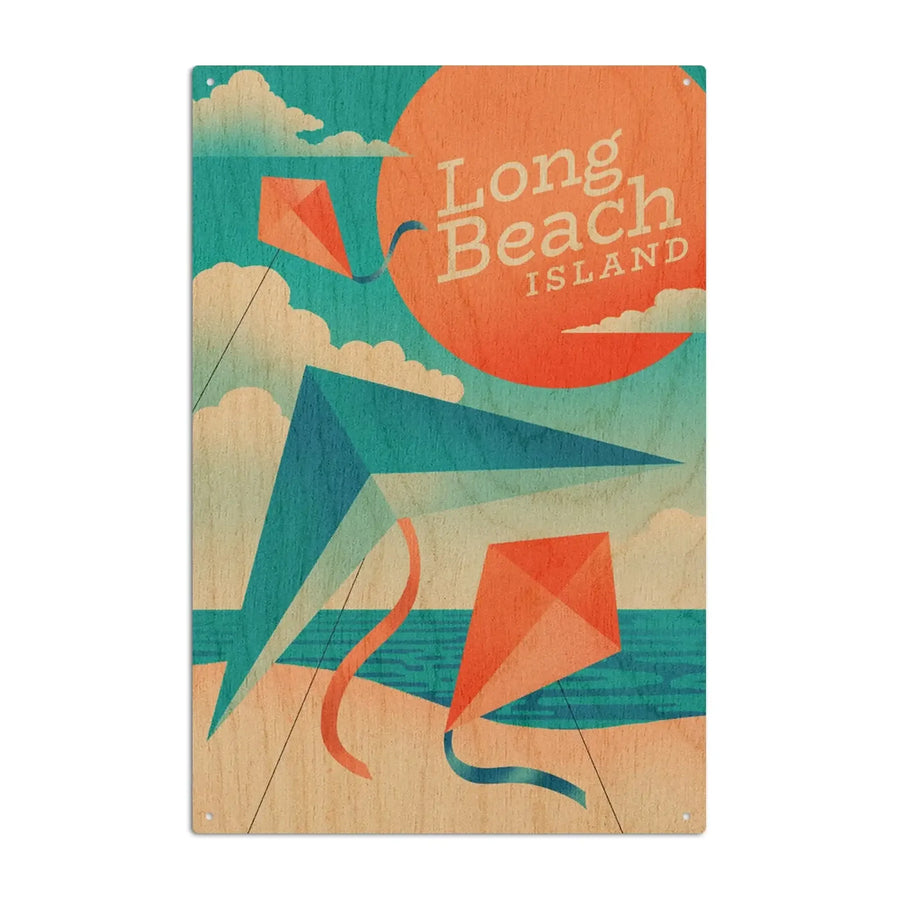 Long Beach Island, New Jersey, Sun-faded Shoreline Collection, Kites on Beach, Wood Signs and Postcards - Lantern Press