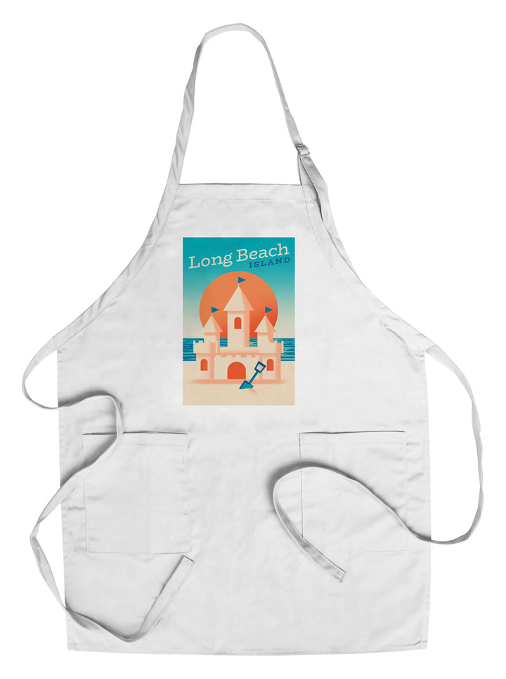 Long Beach Island, New Jersey, Sun-faded Shoreline Collection, Sand Castle on Beach, Towels and Aprons Kitchen Lantern Press Chef's Apron 