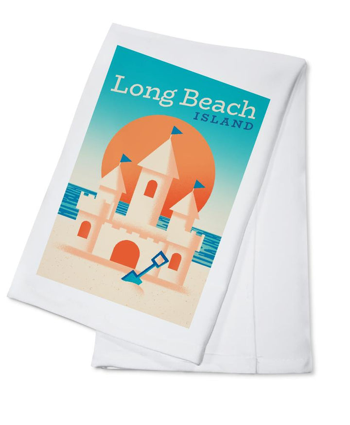 Long Beach Island, New Jersey, Sun-faded Shoreline Collection, Sand Castle on Beach, Towels and Aprons Kitchen Lantern Press Cotton Towel 