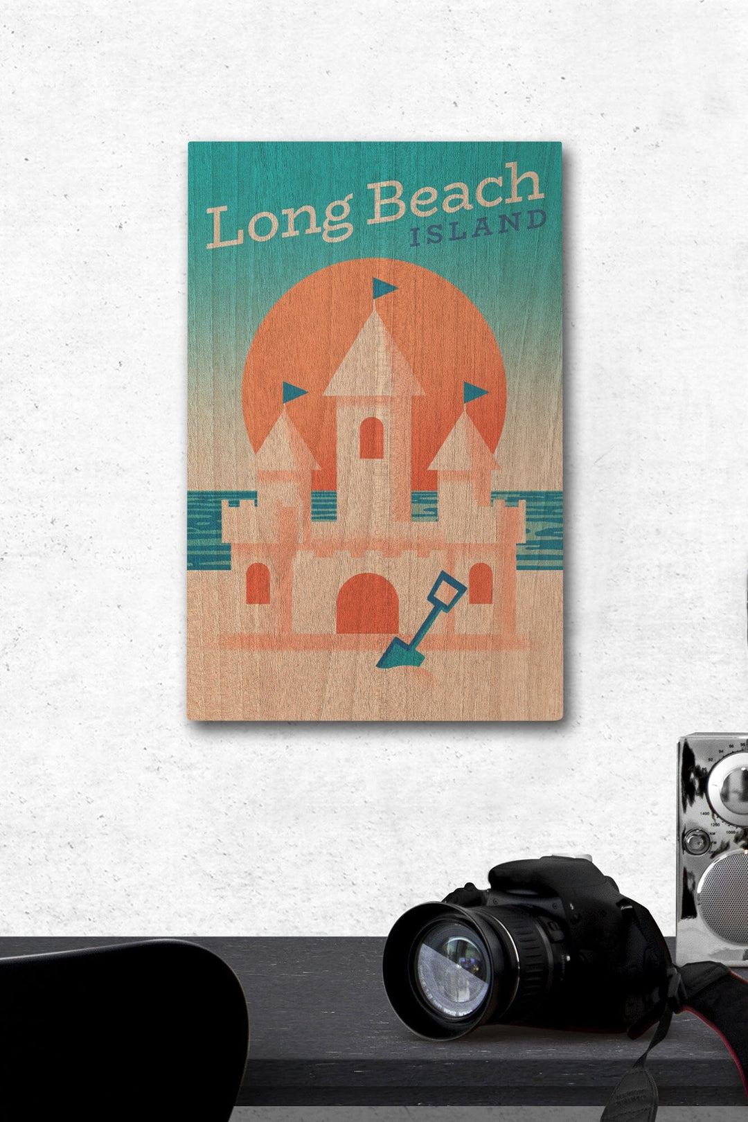 Long Beach Island, New Jersey, Sun-faded Shoreline Collection, Sand Castle on Beach, Wood Signs and Postcards Wood Lantern Press 12 x 18 Wood Gallery Print 