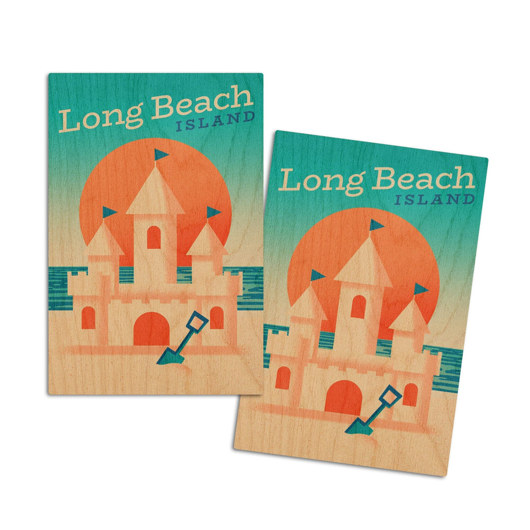 Long Beach Island, New Jersey, Sun-faded Shoreline Collection, Sand Castle on Beach, Wood Signs and Postcards Wood Lantern Press 4x6 Wood Postcard Set 
