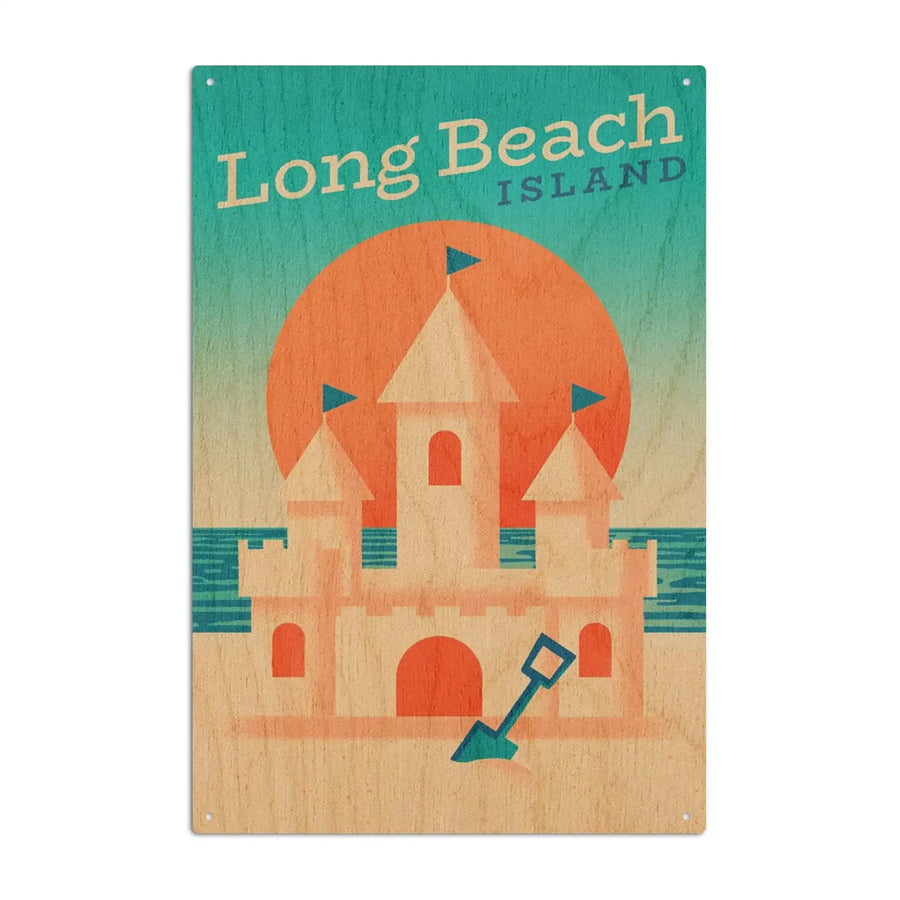 Long Beach Island, New Jersey, Sun-faded Shoreline Collection, Sand Castle on Beach, Wood Signs and Postcards - Lantern Press