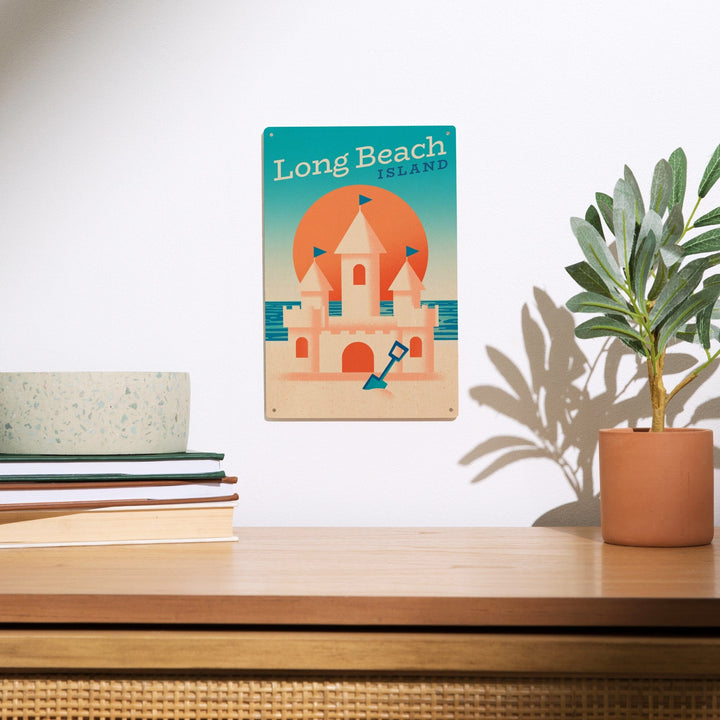 Long Beach Island, New Jersey, Sun-faded Shoreline Collection, Sand Castle on Beach, Wood Signs and Postcards Wood Lantern Press 