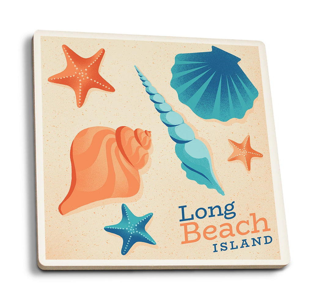 Long Beach Island, New Jersey, Sun-faded Shoreline Collection, Shells on Beach, Coaster Set Coasters Lantern Press 