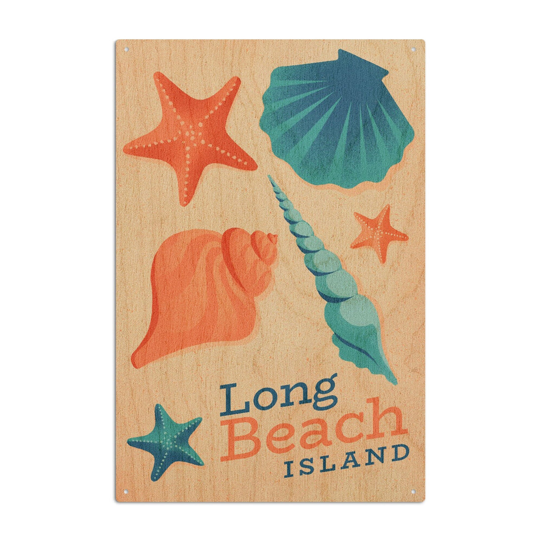 Long Beach Island, New Jersey, Sun-faded Shoreline Collection, Shells on Beach, Wood Signs and Postcards Wood Lantern Press 10 x 15 Wood Sign 
