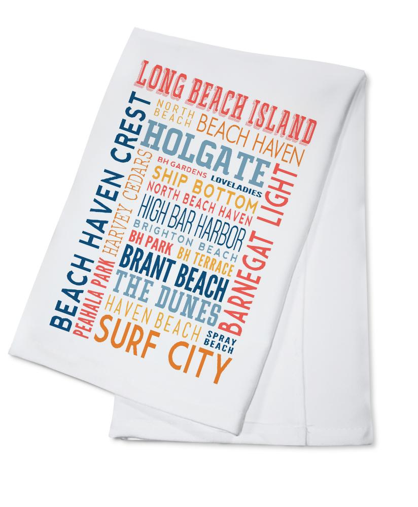 Long Beach Island, New Jersey, Typography (white), Lantern Press Artwork, Towels and Aprons Kitchen Lantern Press Cotton Towel 