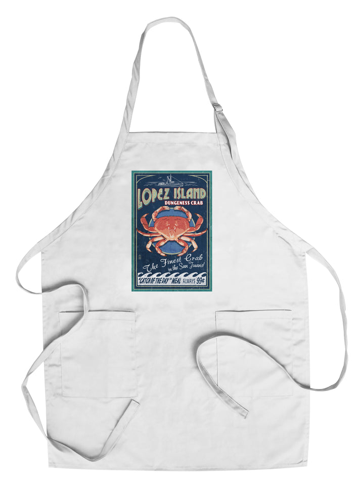 Lopez Island, Washington, Dungeness Crab Vintage Sign, Lantern Press Poster, Towels and Aprons Kitchen Lantern Press Chef's Apron 