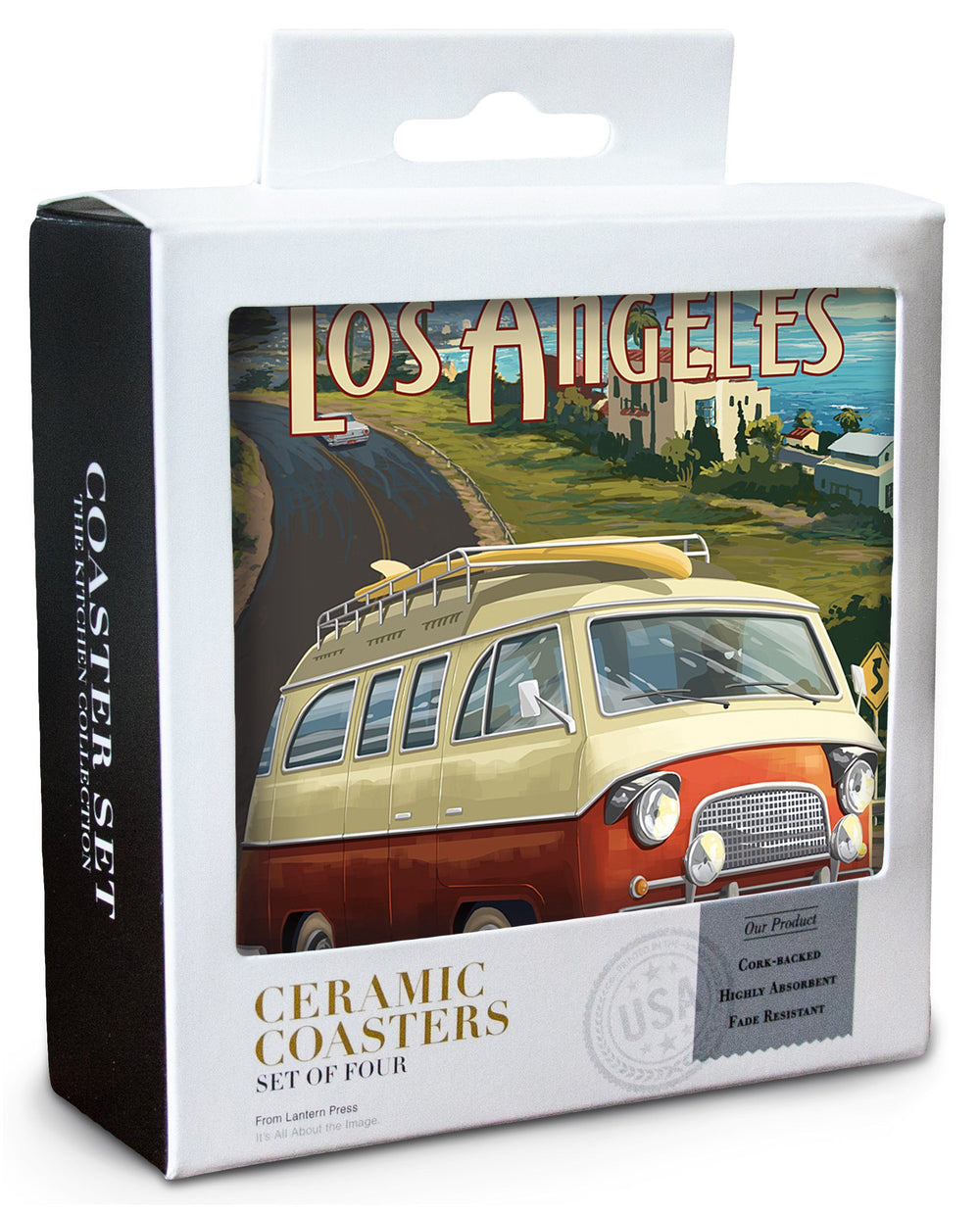 Los Angeles, California, Camper Van, Lantern Press Artwork, Coaster Set Coasters Lantern Press 