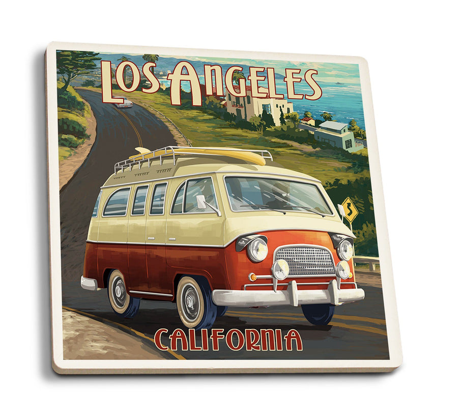 Los Angeles, California, Camper Van, Lantern Press Artwork, Coaster Set Coasters Lantern Press 