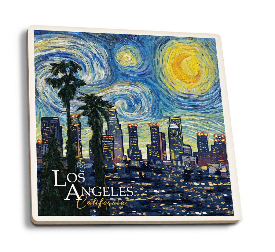 Los Angeles, California, Starry Night Series, Lantern Press Artwork, Coaster Set Coasters Lantern Press 
