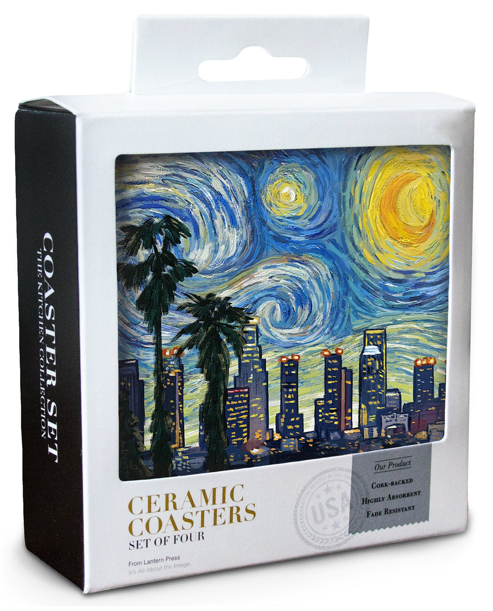 Los Angeles, California, Starry Night Series, Lantern Press Artwork, Coaster Set Coasters Lantern Press 
