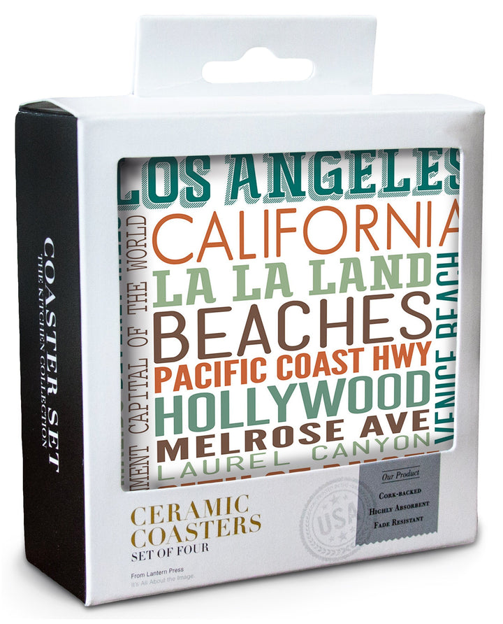 Los Angeles, California, Typography, Lantern Press Artwork, Coaster Set Coasters Lantern Press 