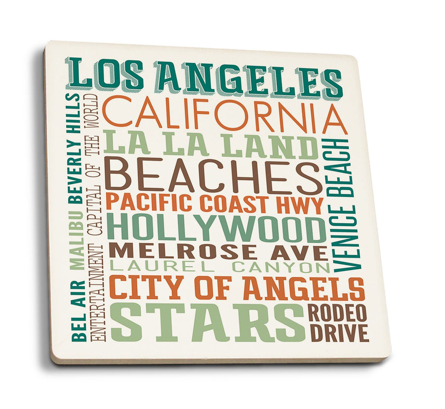 Los Angeles, California, Typography, Lantern Press Artwork, Coaster Set Coasters Lantern Press 