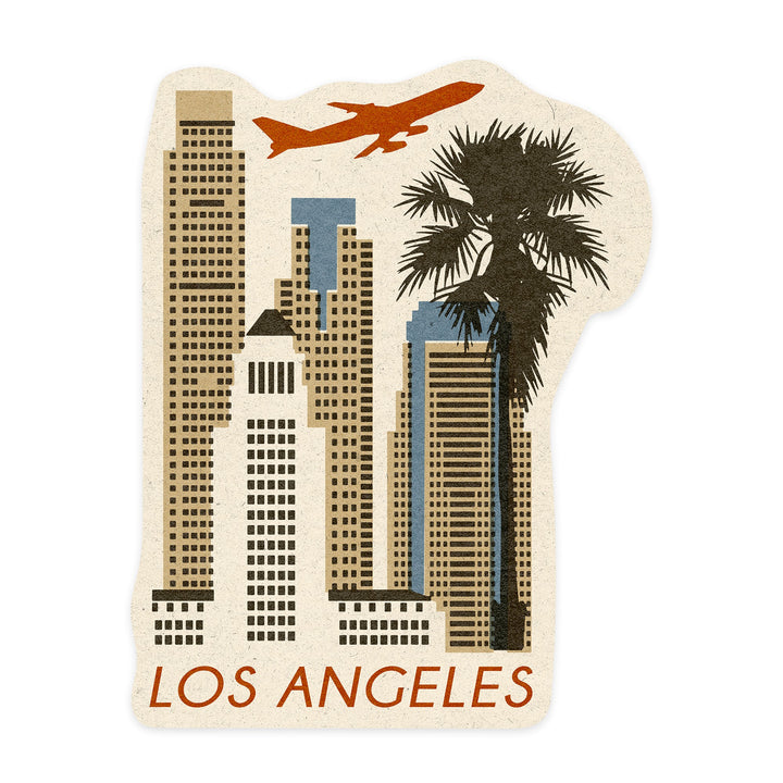 Los Angeles, California, Woodblock, Contour Sticker Lantern Press 