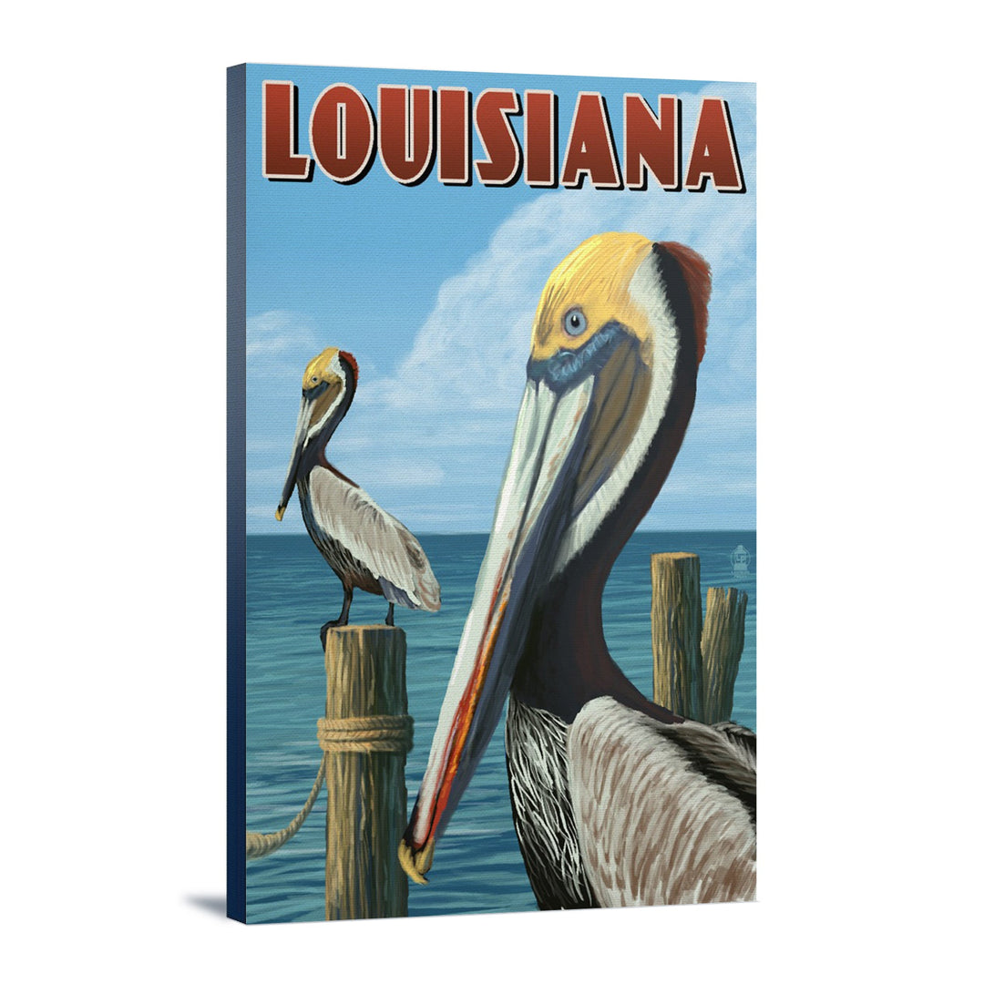 Louisiana, Brown Pelicans, Lantern Press Artwork, Stretched Canvas Canvas Lantern Press 12x18 Stretched Canvas 
