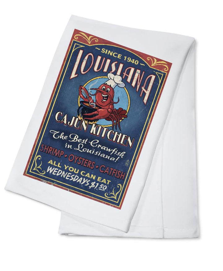 Louisiana, Cajun Kitchen Crawfish Vintage Sign, Lantern Press Artwork, Towels and Aprons Kitchen Lantern Press Cotton Towel 