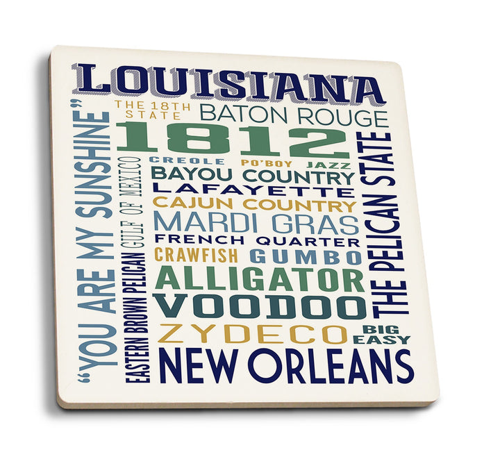 Louisiana, Typography, Lantern Press Artwork, Coaster Set Coasters Lantern Press 