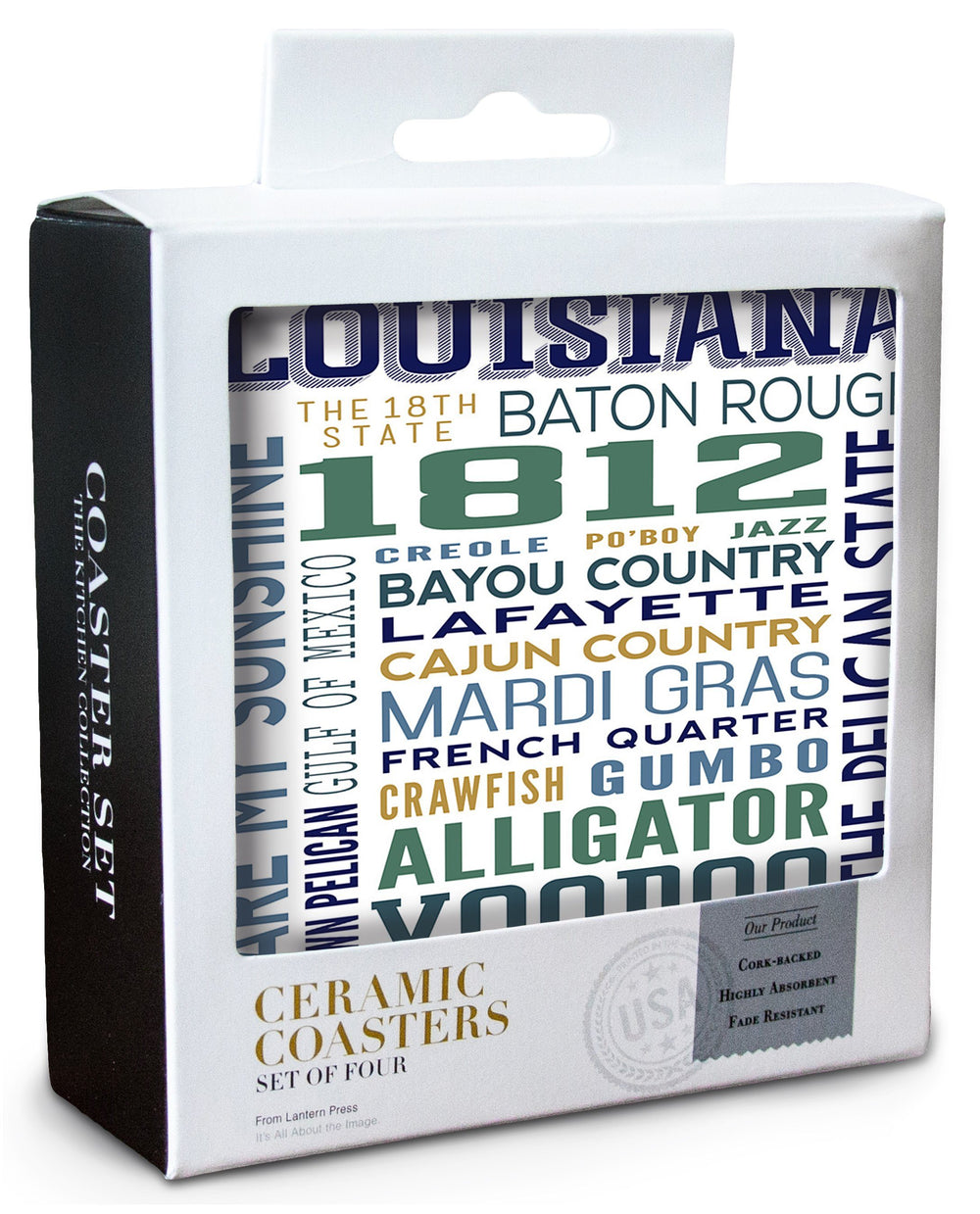 Louisiana, Typography, Lantern Press Artwork, Coaster Set Coasters Lantern Press 