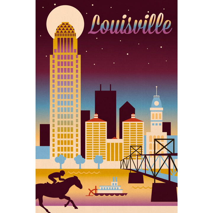 Louisville, Kentucky, Retro Skyline Chromatic Series, Lantern Press Artwork, Stretched Canvas Canvas Lantern Press 