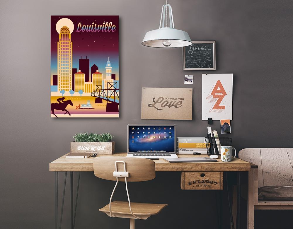 Louisville, Kentucky, Retro Skyline Chromatic Series, Lantern Press Artwork, Stretched Canvas Canvas Lantern Press 