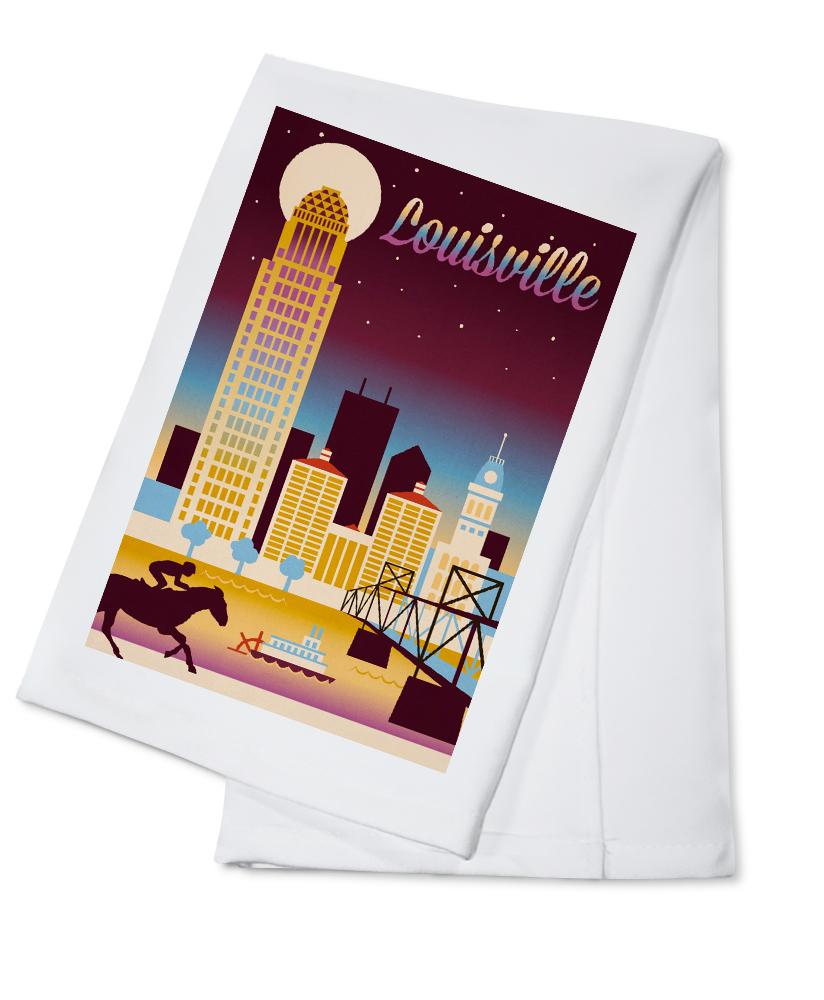 Louisville, Kentucky, Retro Skyline Chromatic Series, Lantern Press Artwork, Towels and Aprons Kitchen Lantern Press 