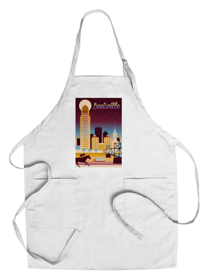 Louisville, Kentucky, Retro Skyline Chromatic Series, Lantern Press Artwork, Towels and Aprons Kitchen Lantern Press Chef's Apron 